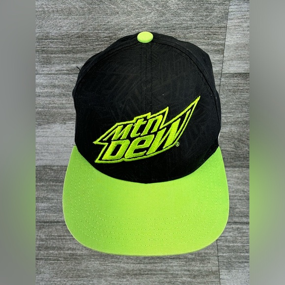 Mountain Dew Logo Adjustable Snapback Youth Hat Cap Black Line Green Pepsi - Picture 4 of 13